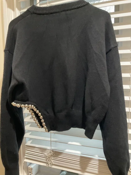 ZARA  BLACK SWEATER WITH BEADED SIDE  SLIT NWT - Picture 3 of 3